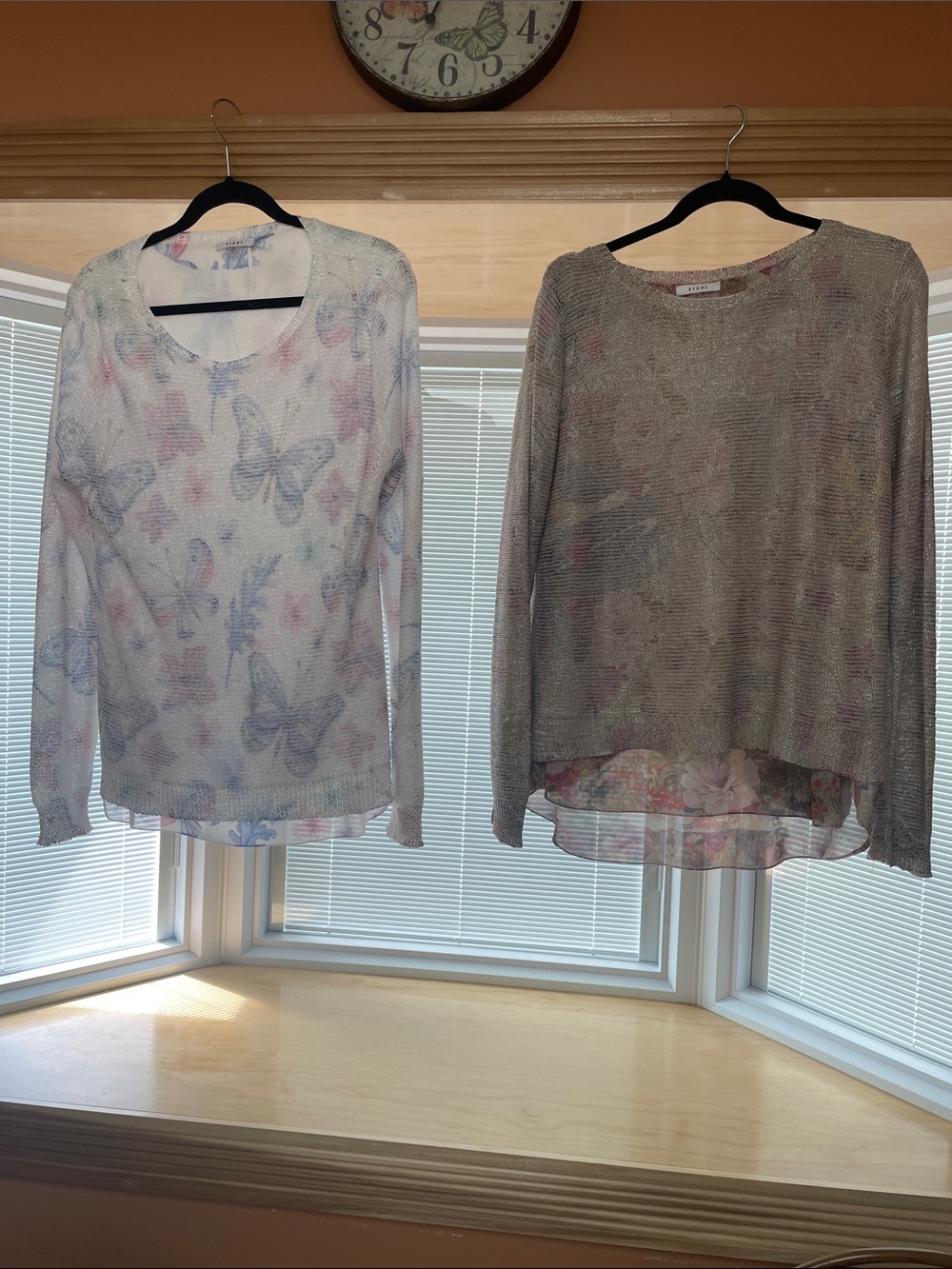 Sioni Lightweight Sheer Butterfly & Floral Layered Sweaters - 2